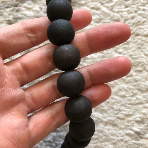 Long, chunky black & blue beaded Buddha necklace - Picture 3 of 8